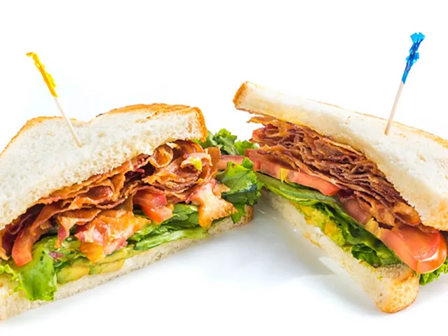 BLAT sandwich with bacon, lettuce, tomato and avocado, halved