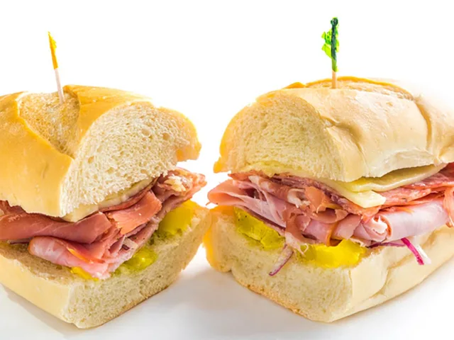 Cold Cut Combo sandwich with ham, prosciutto, salami and mozzarella, halved