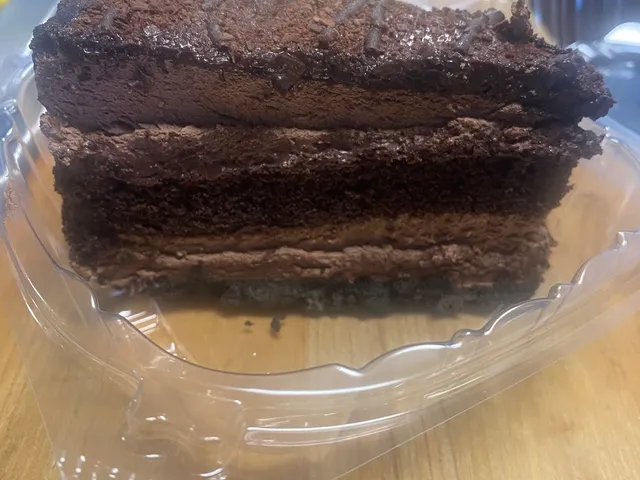 Slice of double chocolate layer cake