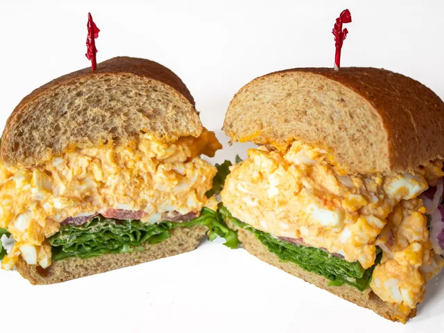 Egg salad sandwich, halved
