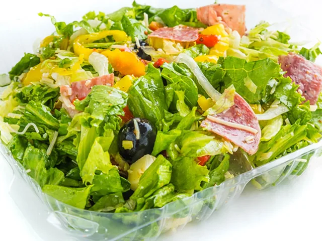 Italian chopped salad with salami and jack cheese