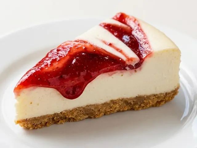 Slice of strawberry cheesecake