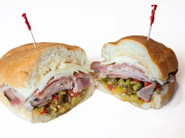 The Nola sandwich with salami, prosciutto, ham, mozzarella and provolone, halved